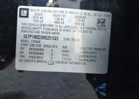 2017 GMC Sierra 1500 Slt из США, поврежденный, VIN 3GTP1NEC0HG251023